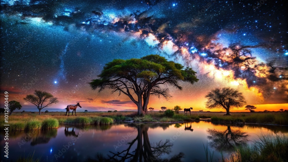Night Photography of Botswana's Scenic Landscapes with Edge Background and Graphic Labels for Stunning Visual Appeal Night Photography of Botswana's Scenic Landscapes with Edge Background and Graphic Labels for Stunning Visual Appeal