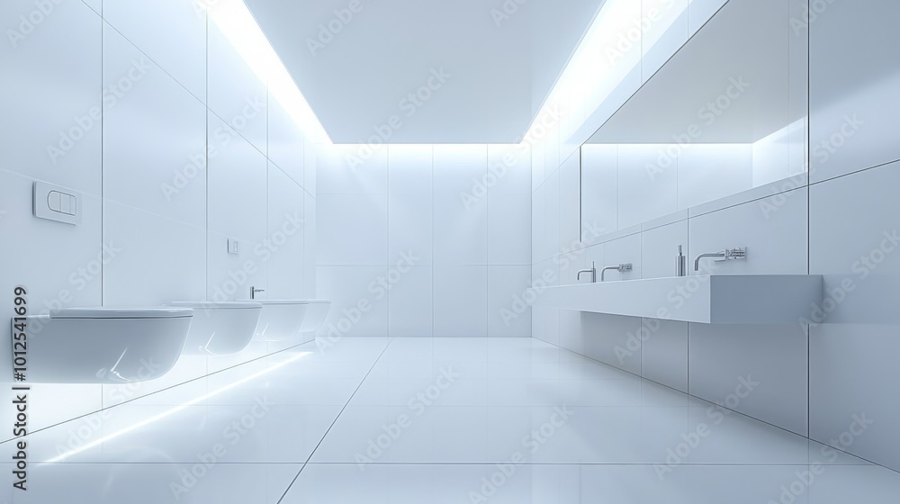 Fototapeta premium Minimalist White Bathroom with Modern Fixtures