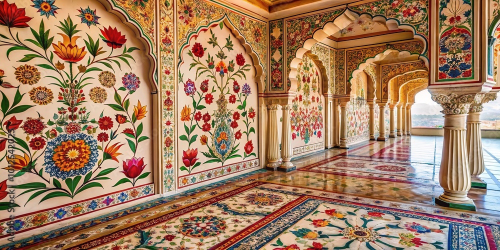 Obraz premium Seamless Traditional Indian Floral Textile Pattern for Architectural Photography