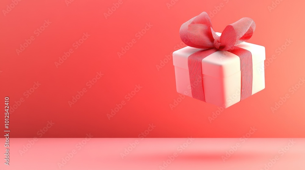 A colorful gift box with a bow floating against a vibrant coral background, perfect for celebrations or special occasions A colorful gift box with a bow floating against a vibrant coral background, perfect for celebrations or special occasions