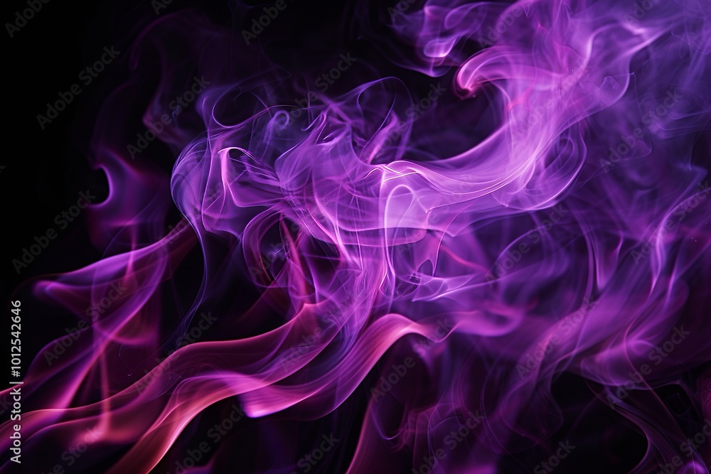 Purple fire flames isolated on black background, purple smoke Purple fire flames isolated on black background, purple smoke