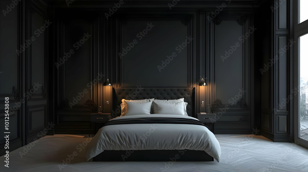 Black and White Bedroom Interior Design - 3D Illustration Black and White Bedroom Interior Design - 3D Illustration