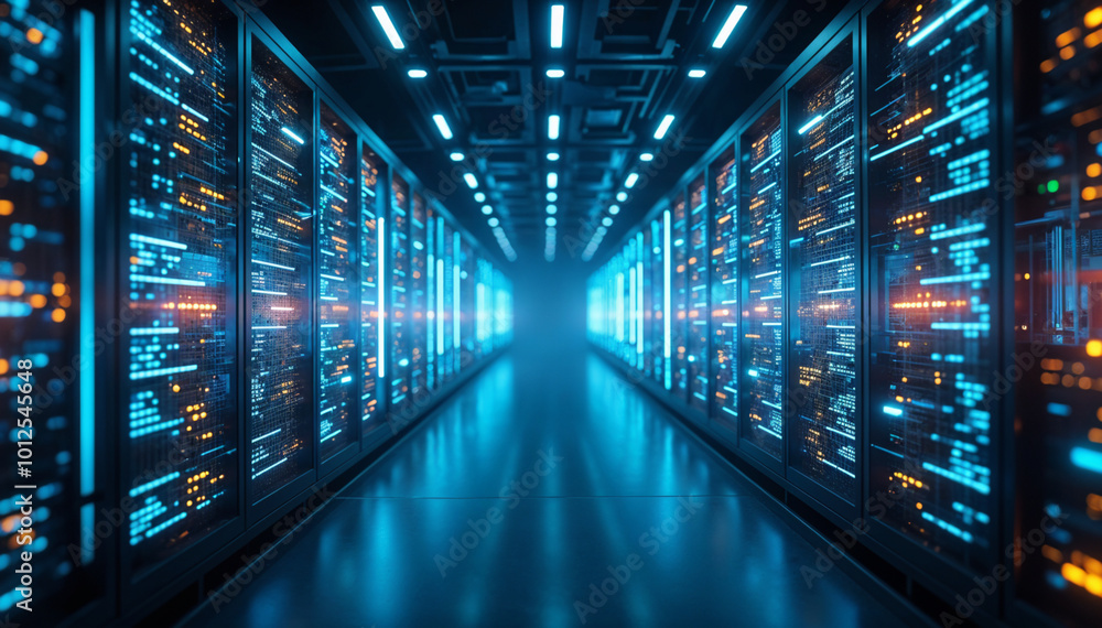 Obraz premium Futuristic Data Center Server Racks Network Technology, Innovation Digital Computing Infrastructure