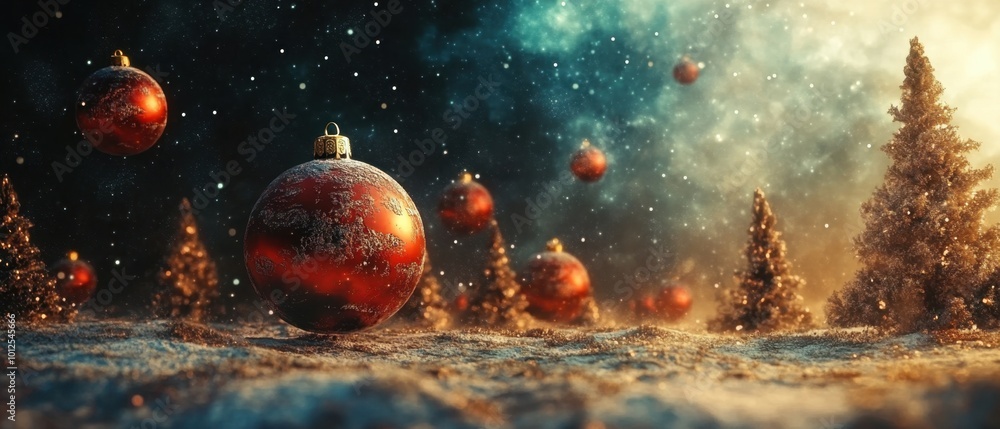 Magical Christmas scene with floating orbs Magical Christmas scene with floating orbs