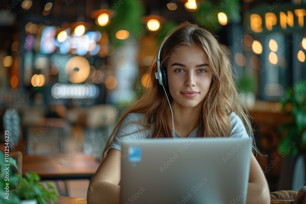 Remote Call Center Assistant Providing Advisory Services with Headset and Laptop Remote Call Center Assistant Providing Advisory Services with Headset and Laptop
