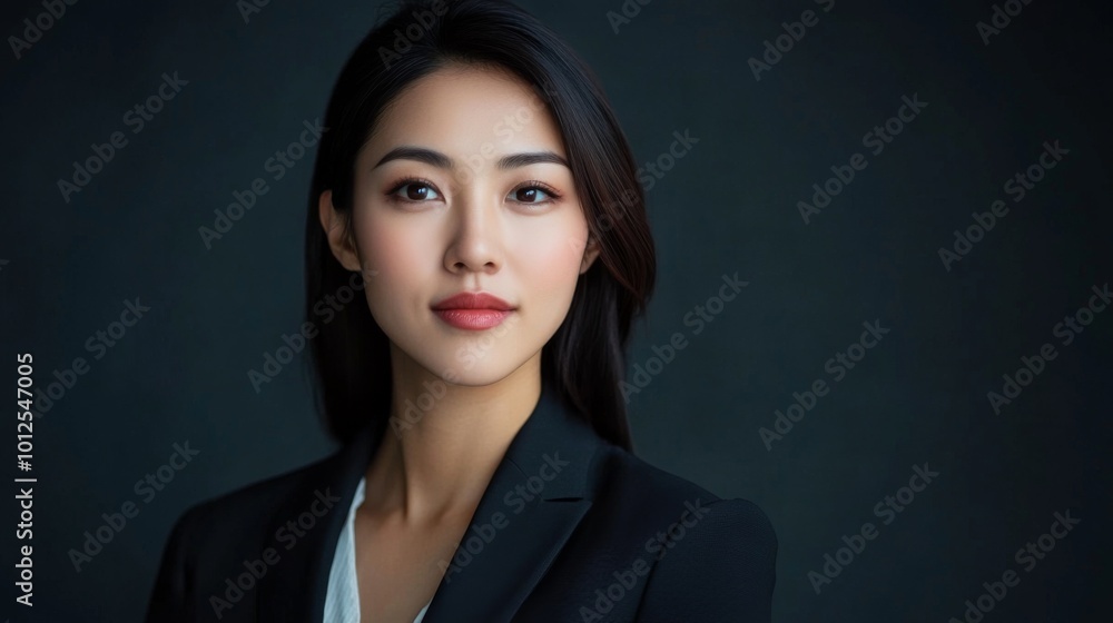 Portrait of a Young Woman in a Black Blazer Against a Dark Background Portrait of a Young Woman in a Black Blazer Against a Dark Background