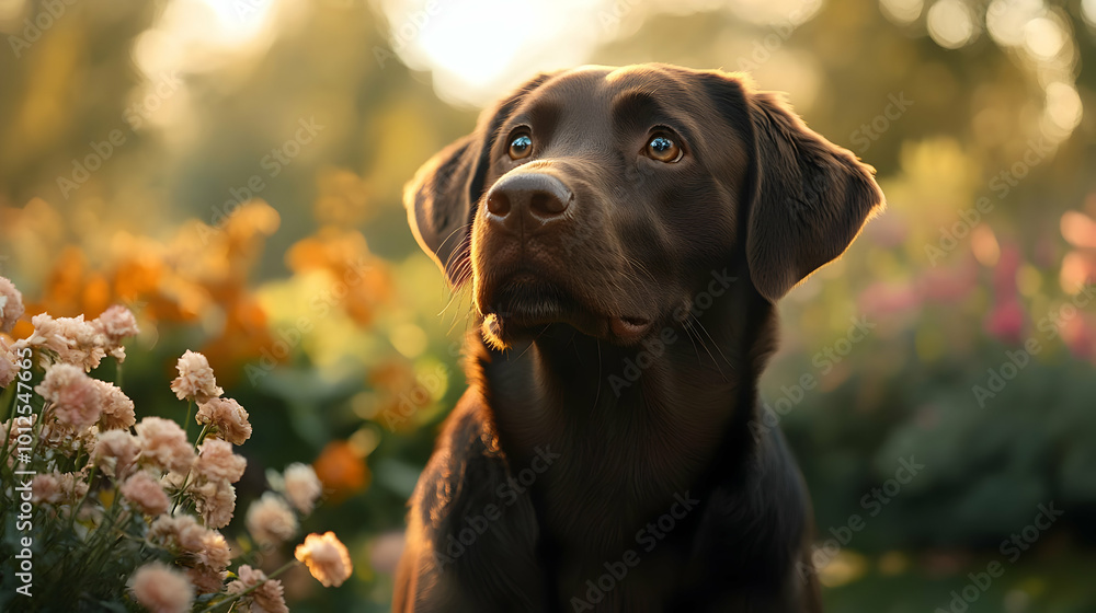 Dog Portrait in Garden - Realistic Image Dog Portrait in Garden - Realistic Image