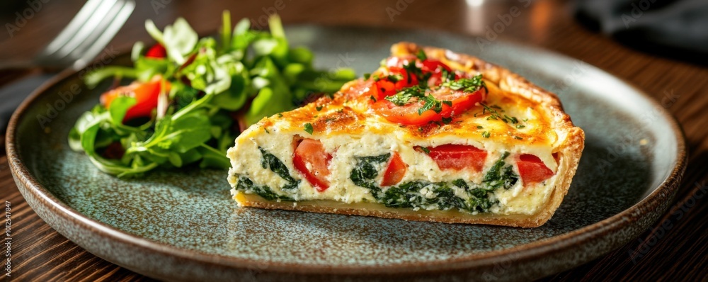 Delicious Spinach and Goat Cheese Quiche Recipe, Easy to Make at Home, Perfect for Brunch or Dinner, Artisanal Quiche with Spinach and Goat Cheese Presented on a Rustic Plate with a Side Salad of Delicious Spinach and Goat Cheese Quiche Recipe, Easy to Make at Home, Perfect for Brunch or Dinner, Artisanal Quiche with Spinach and Goat Cheese Presented on a Rustic Plate with a Side Salad of