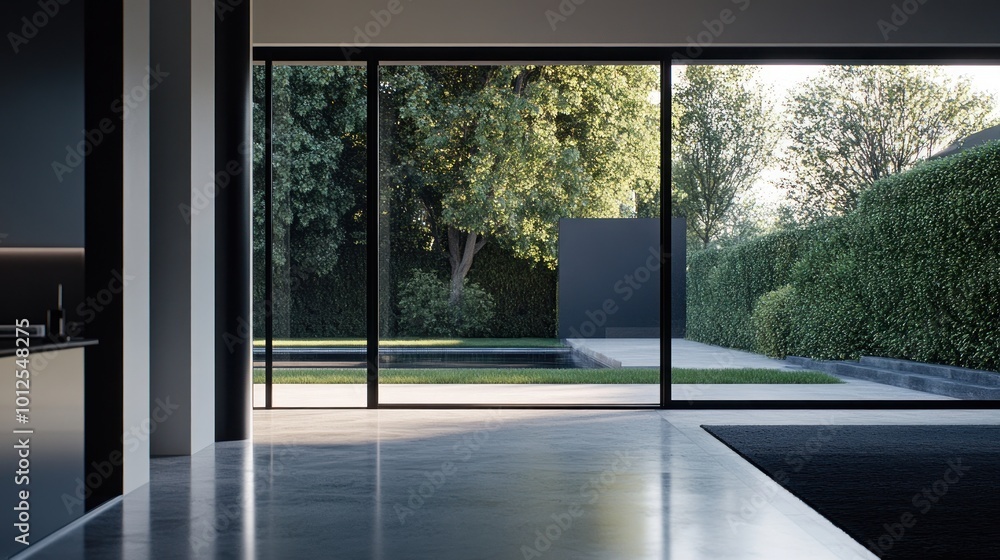 Modern Interior with a View of a Lush Garden Modern Interior with a View of a Lush Garden