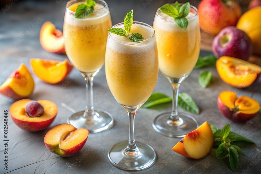 Peach cocktails with mint garnish refreshing summer drink Peach cocktails with mint garnish refreshing summer drink