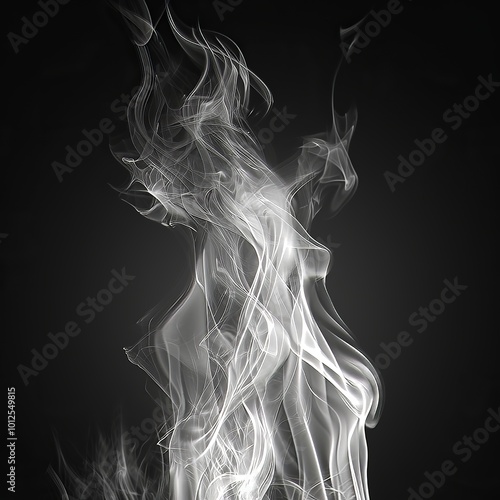 White fire flames isolated on black background