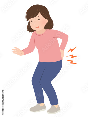 腰痛・ぎっくり腰の女性のベクターイラスト