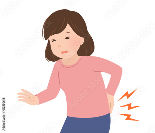 腰痛・ぎっくり腰の上半身女性_ベクターイラスト