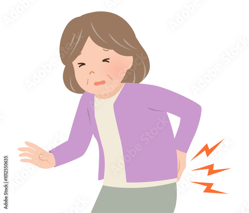 腰痛・ぎっくり腰の上半身シニア女性_ベクターイラスト