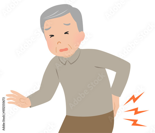 腰痛・ぎっくり腰の上半身シニア男性_ベクターイラスト