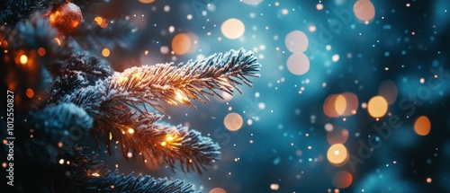 Wallpaper Mural Snowy evening with lights on a decorated pine tree Torontodigital.ca