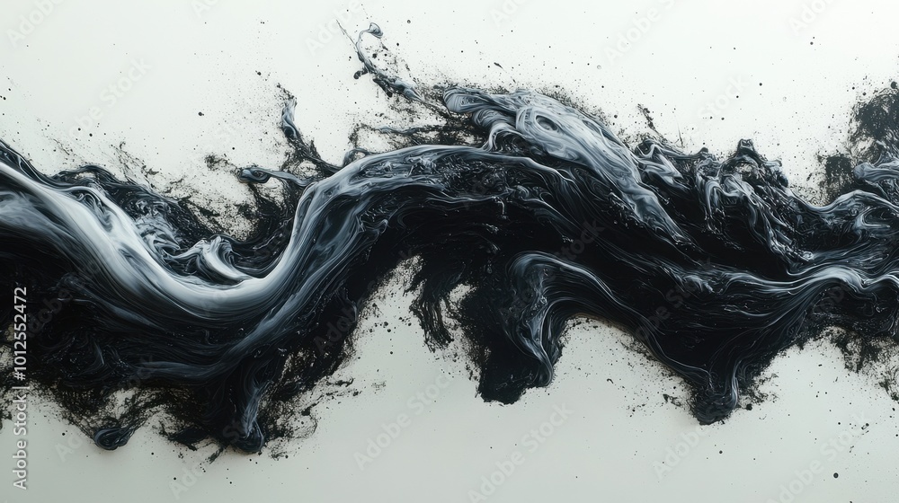 A close-up of black ink seeping into paper, creating organic, random shapes and fluid lines that spread outward naturally A close-up of black ink seeping into paper, creating organic, random shapes and fluid lines that spread outward naturally