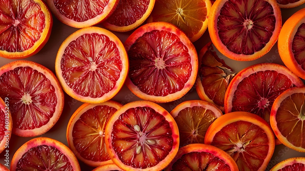 Slices of red and orange fruit as background Slices of red and orange fruit as background