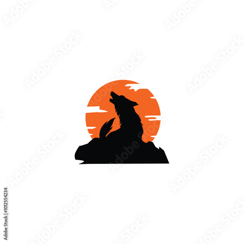 Vector Luxury wolf and moon logo icon on white background