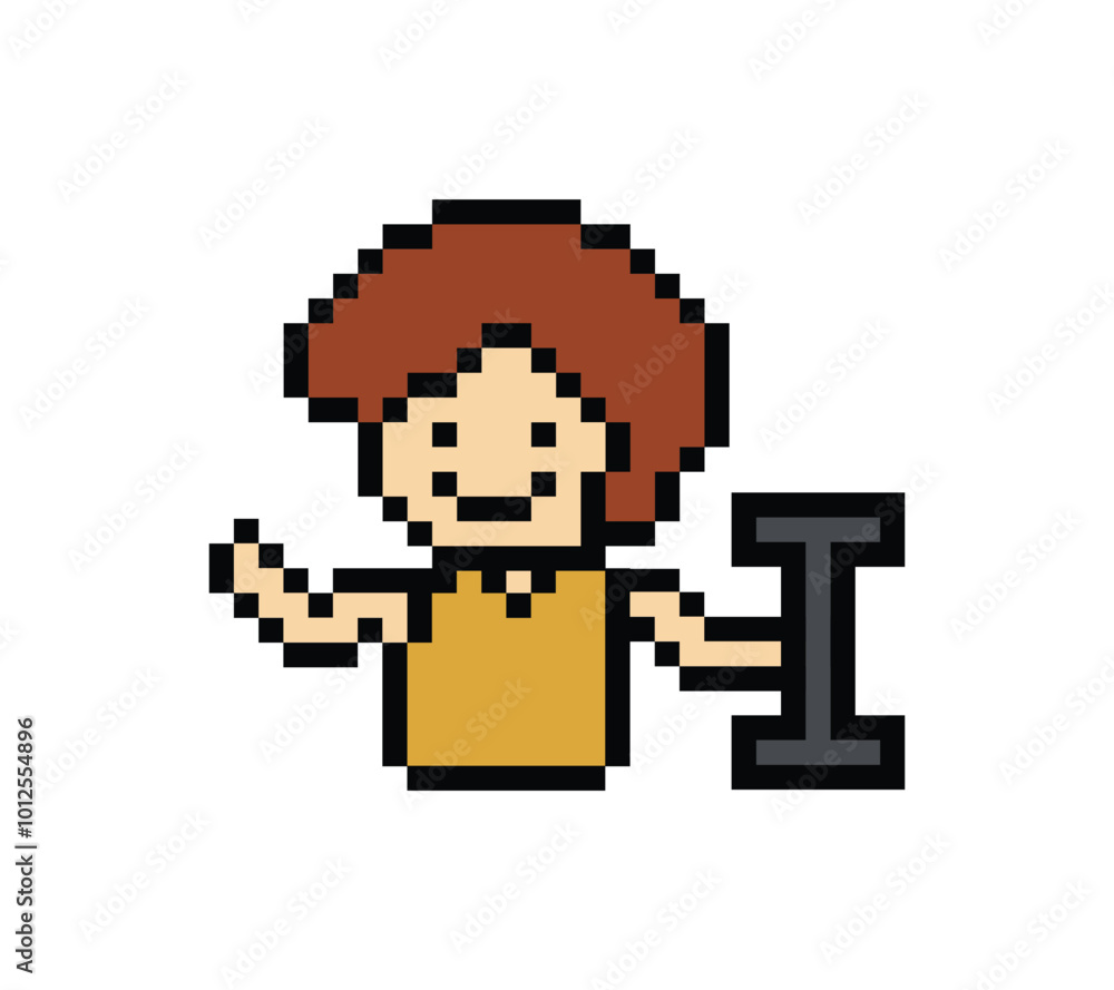 Obraz premium Cute pixel cartoon 8bit character man weight training with dumbbell lifestyle lifting gym decoration life style 8 bit male boy weight fitness isolated PNG vector.
