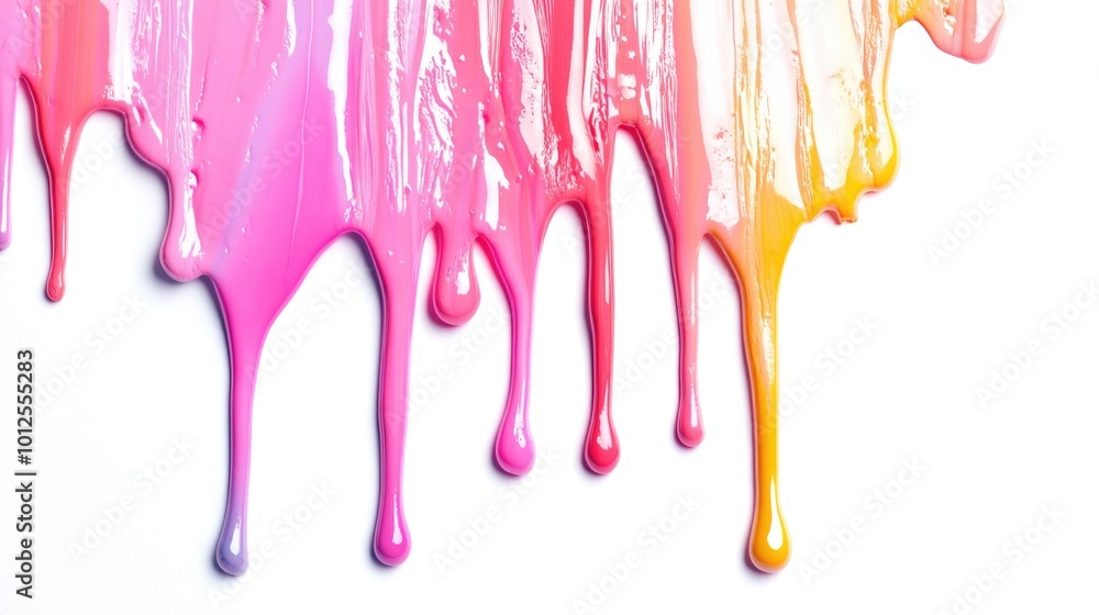 Colorful Paint Splatters and Drips on White Background Colorful Paint Splatters and Drips on White Background