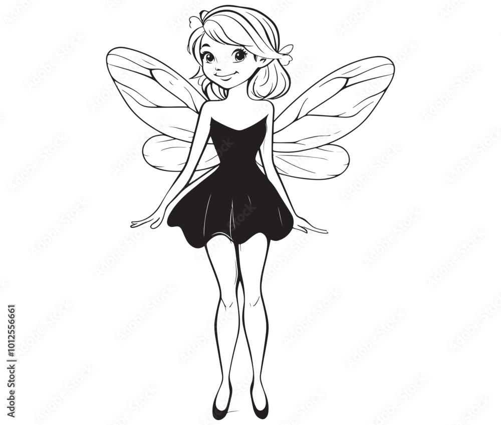 A cartoon drawing of a fairy, Fairy with wings, Cute fairy vector