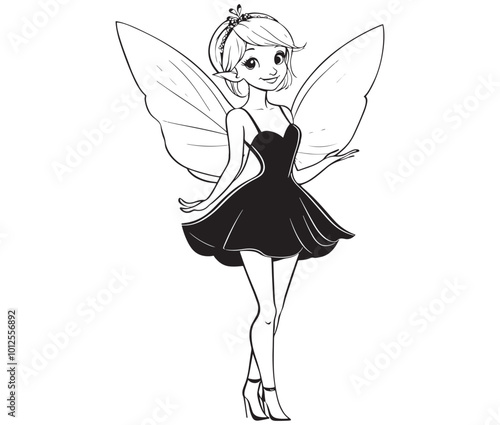 A cartoon drawing of a fairy, Fairy with wings, Cute fairy vector