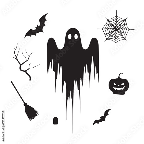 Halloween elements vector icon silhouette on white background.