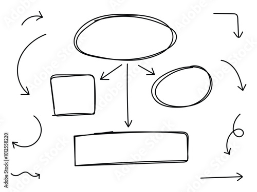 Infographic diagram doodle line. Mind process step chart