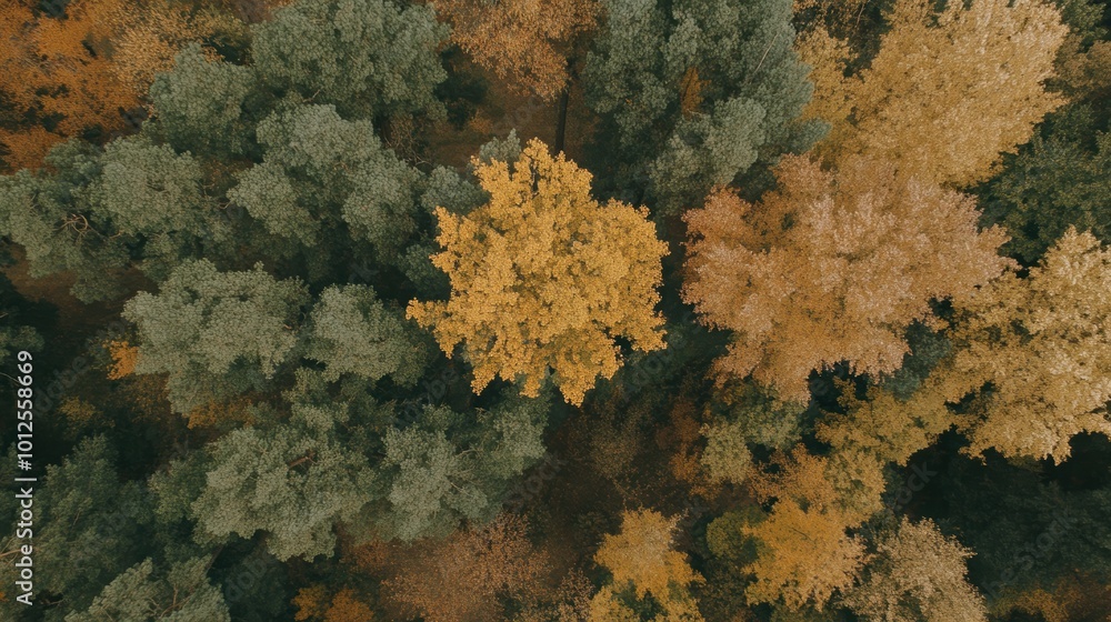 Aerial View of Vibrant Forest Canopy in Autumn Aerial View of Vibrant Forest Canopy in Autumn