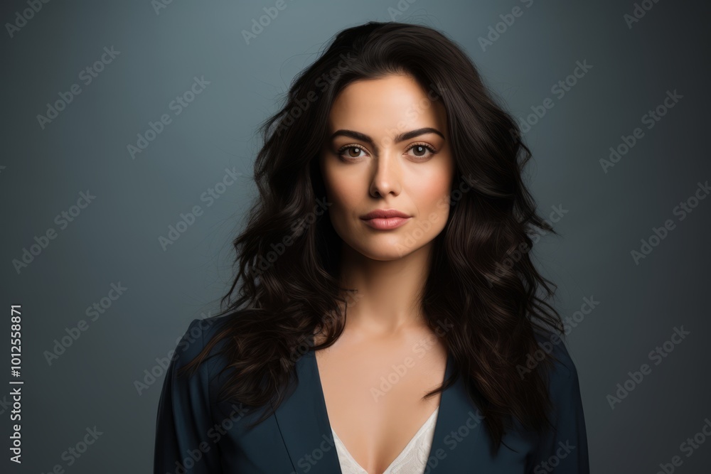 Portrait of a beautiful young brunette woman in a blue business suit Portrait of a beautiful young brunette woman in a blue business suit