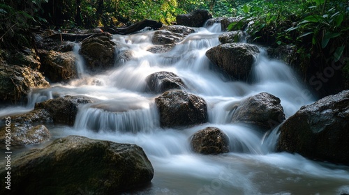 Serene Waterfall in Lush Greenery