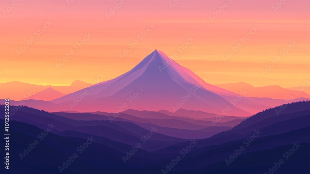 Mountain silhouette at sunset with gradient sky Mountain silhouette at sunset with gradient sky