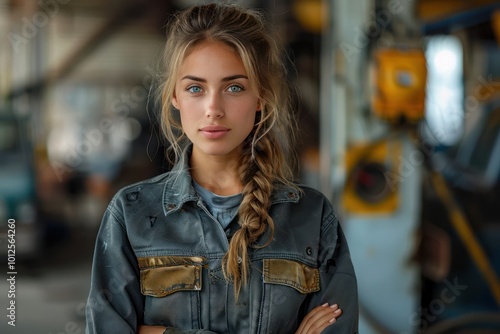 Confident Young Woman in Professional Mechanics Uniform