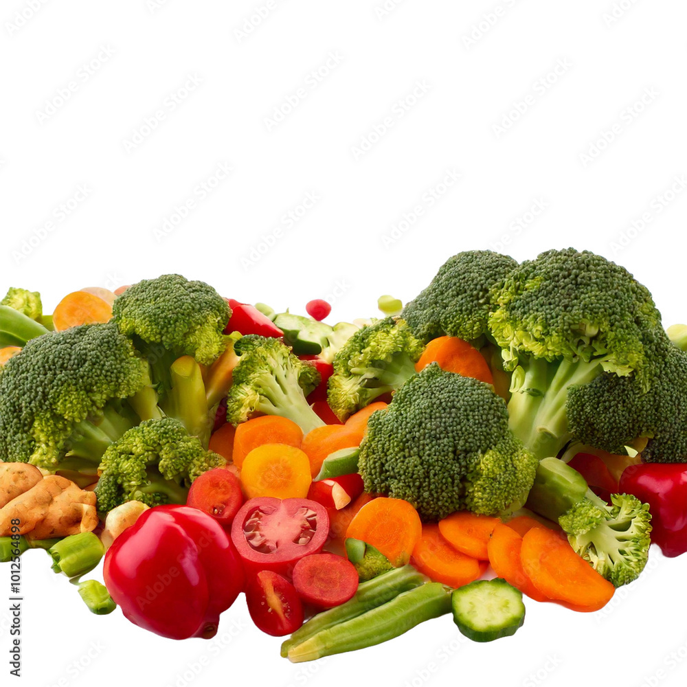fresh mixed vegetables with transparent background, assorted veggies with no background, broccoli, carrots, tomato sliced and chopped healthy foods fresh mixed vegetables with transparent background, assorted veggies with no background, broccoli, carrots, tomato sliced and chopped healthy foods