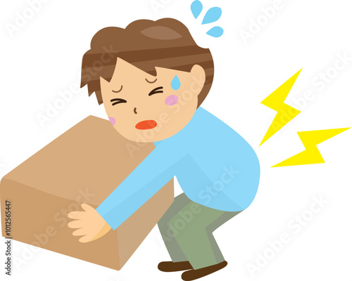 大きな荷物を持ち上げようとして腰を痛める男性のイラスト