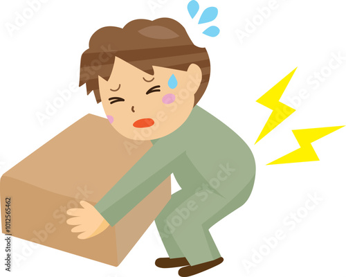 大きな荷物を持ち上げようとして腰を痛める男性のイラスト
