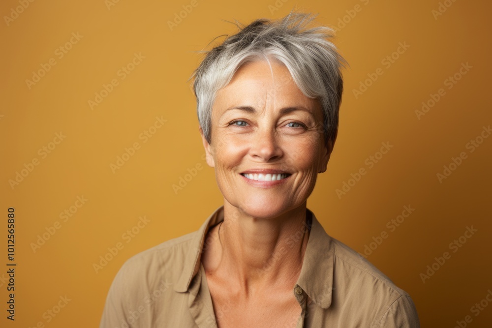 custom made wallpaper toronto digitalPortrait of happy senior woman with short grey hair on yellow background