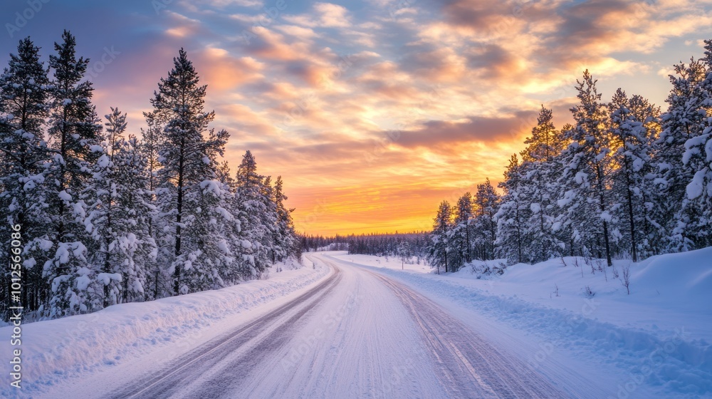 Snowy Road at Sunset Snowy Road at Sunset