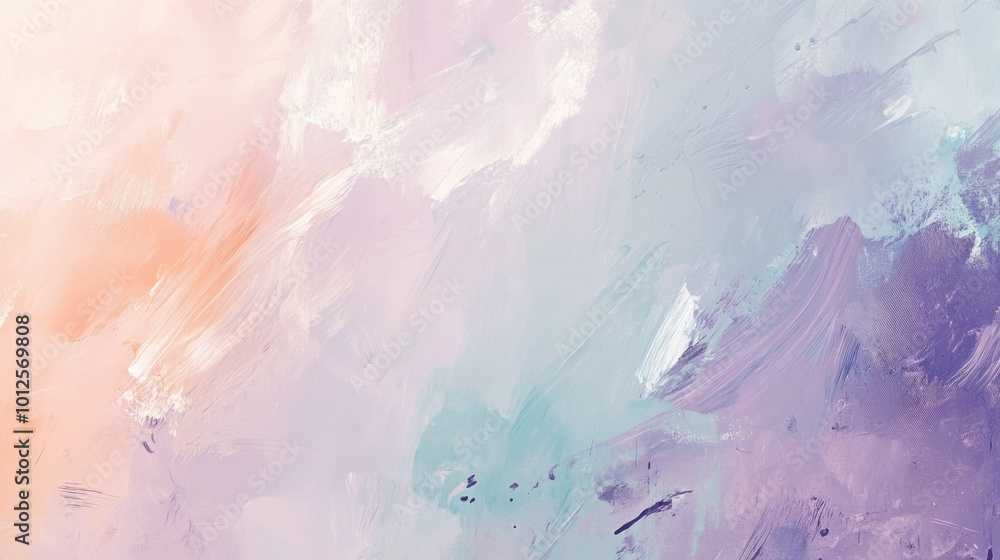 Fototapeta premium A light, colorful paint texture background with splashes of pastel colors like lavender, mint, and soft peach, creating an airy feel.