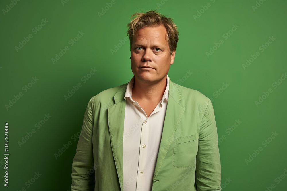 Portrait of a man in a green shirt on a green background. Portrait of a man in a green shirt on a green background.