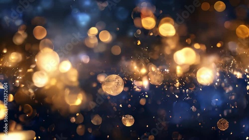An abstract background of sparkling golden bokeh lights with a festive atmosphere.