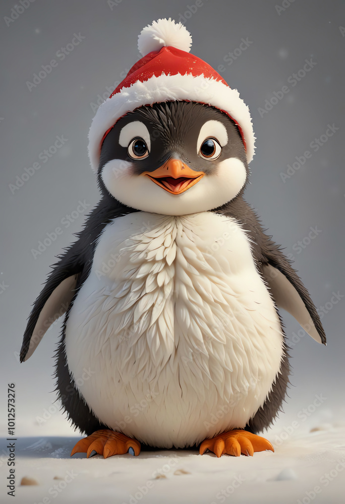 adorable fluffy skin cartoon little penguin with Santa hat, isolated on white background adorable fluffy skin cartoon little penguin with Santa hat, isolated on white background