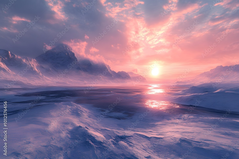 Pink Sunset over Snowy Mountains Pink Sunset over Snowy Mountains