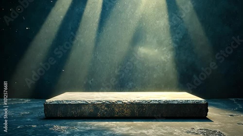 A large empty stone slab with snow on it