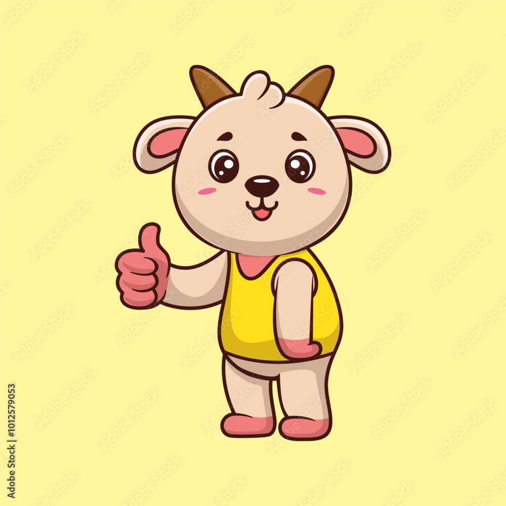 Obraz premium Cute Goat Thumbs Up With Cartoon Icon Illustration