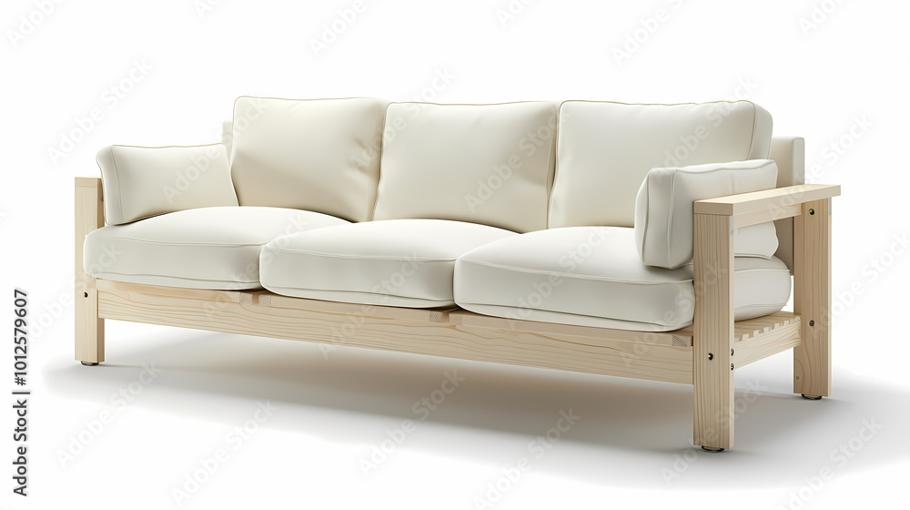 An isolated leather sofa with cushions on a white background, suitable for comfortable seating in a modern home An isolated leather sofa with cushions on a white background, suitable for comfortable seating in a modern home