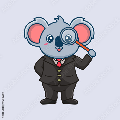 Cute Koala Detective Kawaii Cartoon Vector Icon Illustration