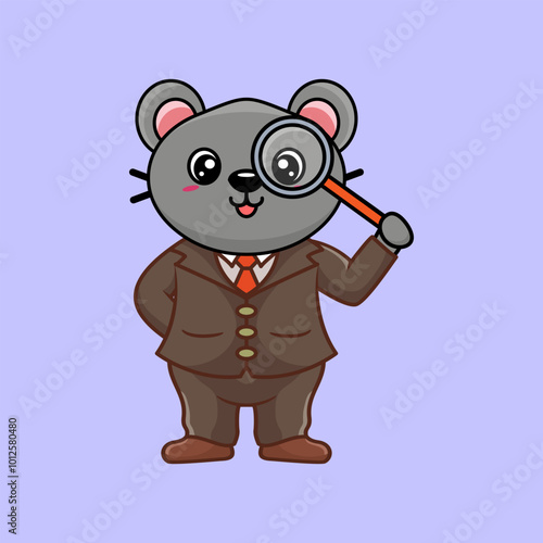 Cute Mouse Detective Kawaii Cartoon Vector Icon Illustration