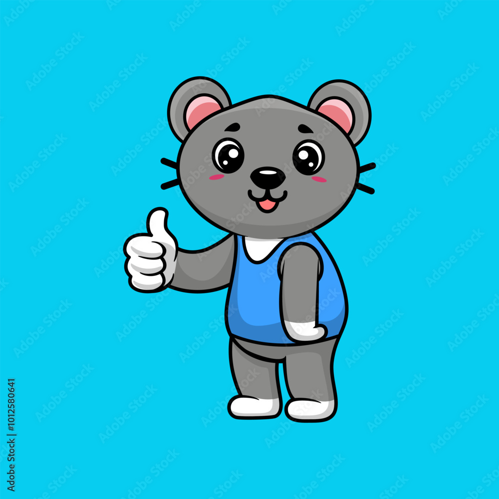Fototapeta premium Cute Mouse Thumbs Up With Cartoon Icon Illustration